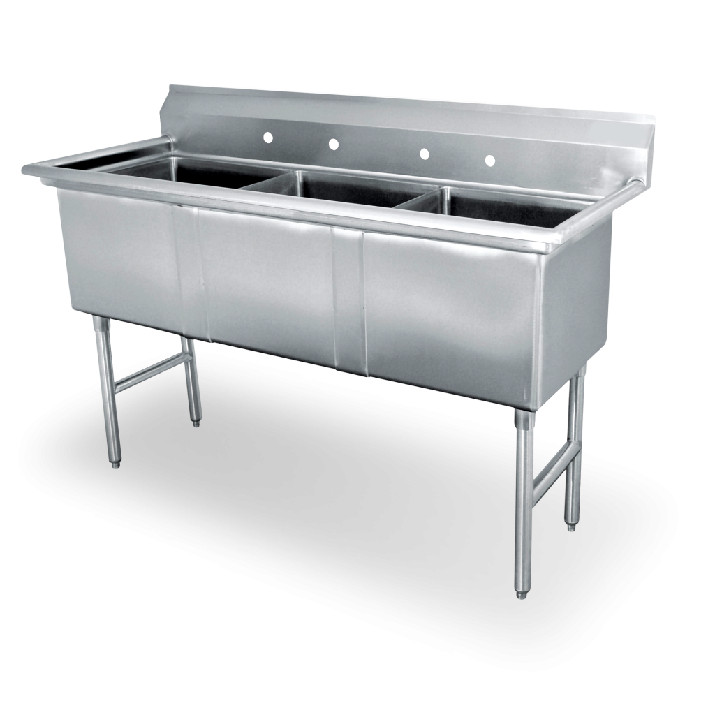 18 ga Stainless Steel Three Compartment Sink - SWS3C101410-318 - 195x35x4375