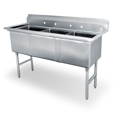 18 ga Stainless Steel Three Compartment Sink - SWS3C162012-318 - 255x53x4375