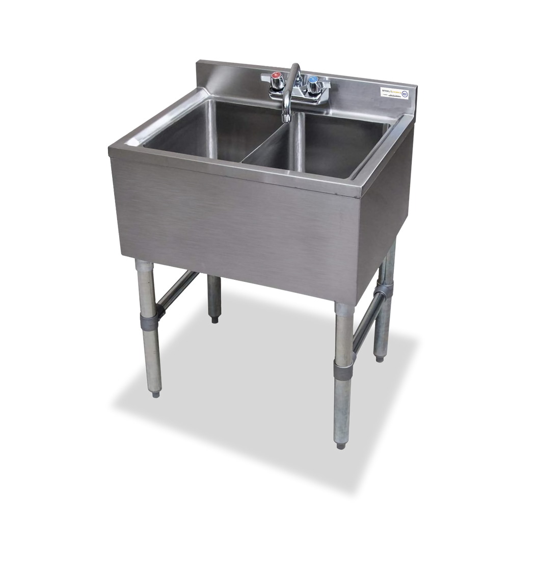 18 ga Two Compartment Stainless Steel Underbar Sink - SWBAR2B26 - 26x1875x33