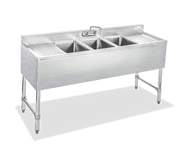 18 ga Three Compartment Stainless Steel Underbar Dump Sink - SWBAR3B60-LR - 60x1875x33