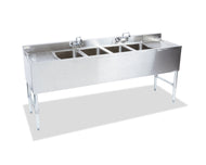 18 ga Four Compartment Stainless Steel Underbar Dump Sink - SWBAR4B72-LR - 72x1875x33