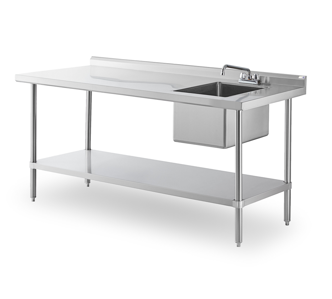 Steelworks 16 ga SS Worktable with Sink on Right -SWSTM-3060WS-R-316 - 30x60x355